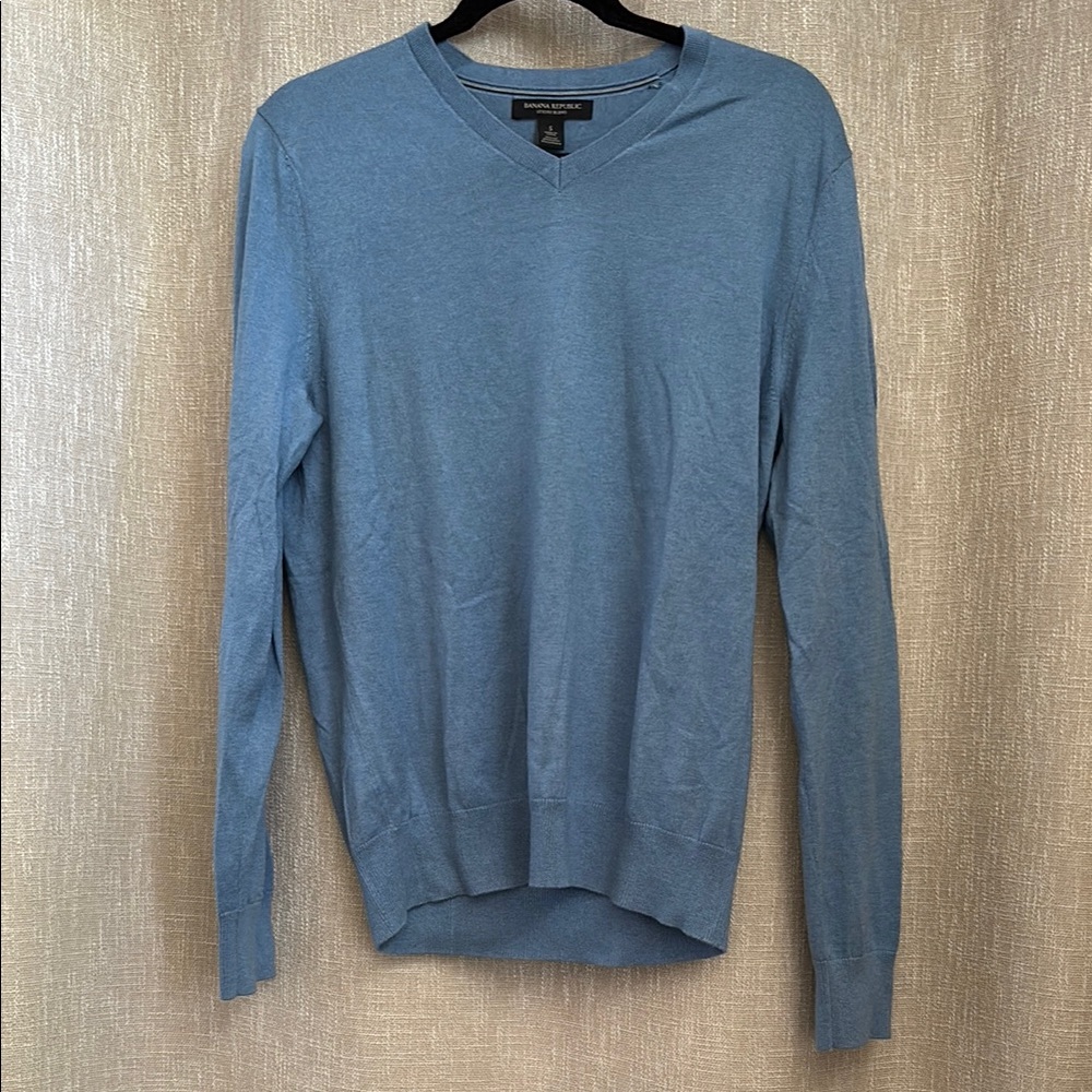 Men’s Banana Republic Blue V-Neck Sweater Luxury Blend Size Small